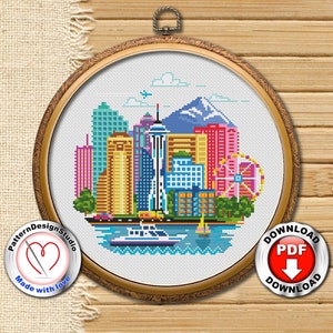 Pretty Little Seattle #P117 Cross Stitch Embroidery Pattern Instant Download | Modern Embroidery | Stitch Patterns | Cross Stitch World