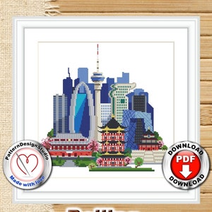 Beijing cross stitch pattern PDF digital file, Japan city skyline, Travel cross stitch, embroidery design, modern cross stitch, Travel gift