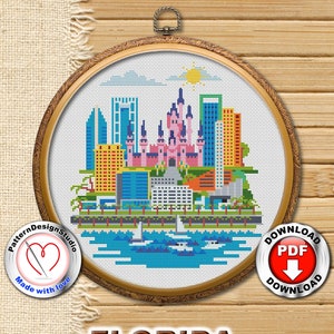 Florida cross stitch pattern PDF download, Embroidery Pattern, Travel lover&#39;s gift, Modern Cross Stitch, Cross stitch chart, Digital Format