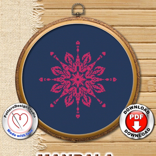 Mandala cross stitch pattern PDF, Counted cross stitch, cross stitch supply, Embroidery Beginner, Easy cross stitch, Embroidery Design