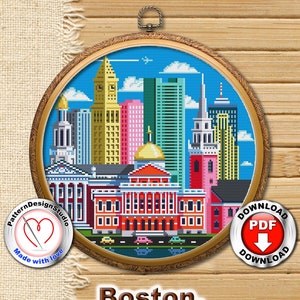 ボストン #P212 クロスステッチ刺繍パターン 即時ダウンロード | モダン刺繍 | ステッチパターン | クロスステッチワールド | 針仕事パターン