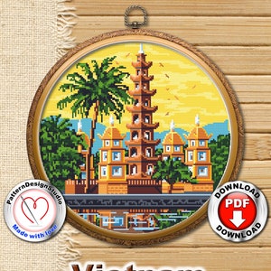 Vietnam cross stitch pattern PDF digital file, Travel cross stitch, Modern Cross Stitch, Embroidery design, Needlepoint pattern, Travel gift
