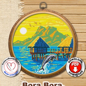 Bora Bora Cross Stitch PDF Pattern Download, French Polynesia, Travel Cross Stitch, Cross Designs, Stitch Design, Gift for travelers