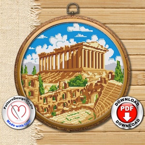 Grecia Cross Stitch Pattern PDF Download, Atene, Acropoli, Punto croce moderno, Punto croce da viaggio, disegno ricamo, regalo del viaggiatore