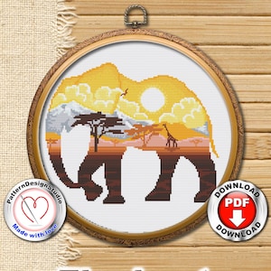 Silhueta de elefante #P85 animais padrões de ponto cruz | Download instantâneo | Padrões de ponto cruz de silhueta | Desenhos fáceis de bordado