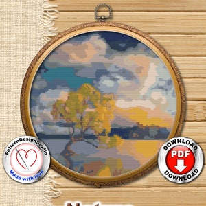 Nature cross stitch pattern Landscape Modern Cross Stitch Counted cross stitch chart Embroidery designs Embroidery Gift Digital Format PDF