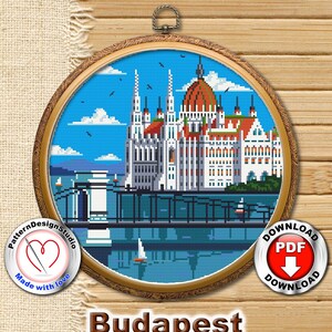 Budapest Cross Stitch PDF Pattern Download, Hungary, City scenes, Travel cross stitch, Modern cross stitch, Gift for travelers
