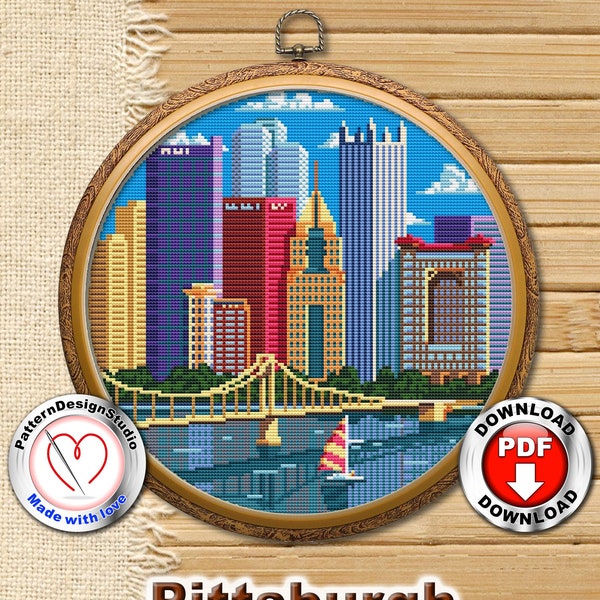 Pittsburgh #P308 Patrón de bordado de punto de cruz Descarga instantánea / Patrón de punto de cruz contado / Gráfico de punto de aguja / Mundo de punto de cruz