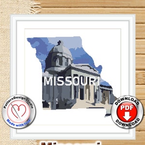 Missouri State Modern Cross Stitch Pattern, Counted cross stitch chart, Embroidery Design, Сapitol, Landscape, US States Digital Format PDF