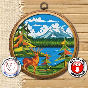 Olympia Nationalpark Kreuzstichmuster PDF Bergwald Landschaft Natur Reise Animal Crossing Einfache Kreuzstichvorlage