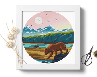 Katmai National Park and Preserve Modern Cross Stitch Pattern Nature Embroidery Designs Counted Cross Stitch Chart Xstitch landscape #P371