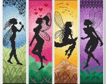 Fairy Silhouette Bookmark Set Cross Stitch Pattern PDF Download, Fantasy Handmade Embroidery Bookmarks, Book Accessories, Daughter's Gift
