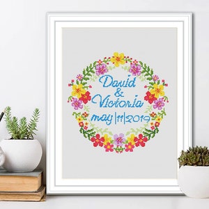 Wedding modern cross stitch pattern Personalized cross stitch chart Anniversary Present Wedding gift DIY Embroidery design Digital File PDF