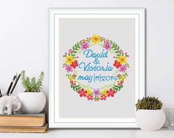 Wedding modern cross stitch pattern Personalized cross stitch chart Anniversary Present Wedding gift DIY Embroidery design Digital File PDF