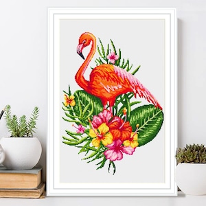 Flamingo #P340 Cross stitch pattern PDF Instant download | Floral Flamingo | Counted Cross Stitch | Cross Stitch Chart | DIY Wall Art