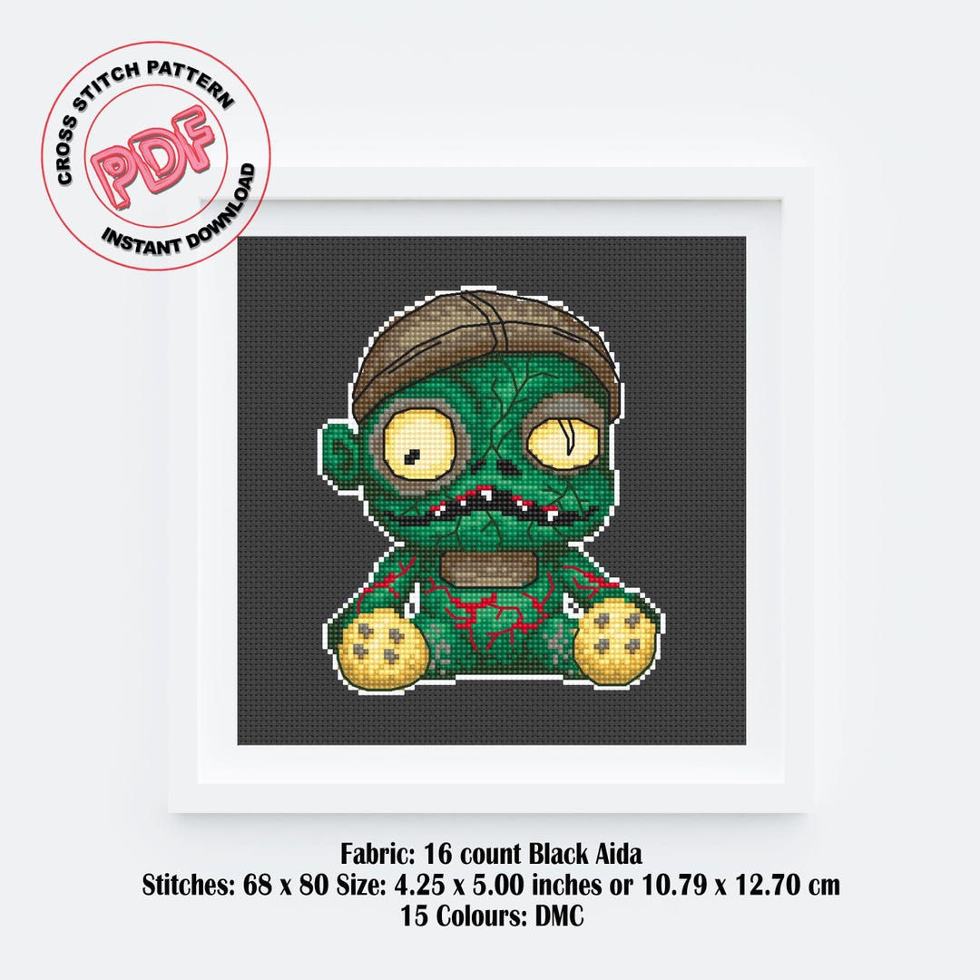 Gothic Cross Stitch Pattern PDF Download, Spooky Zombie Halloween ...
