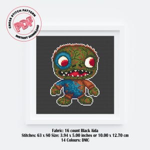 Horror Zombie Cross Stitch Pattern PDF, Gothic Halloween Embroidery design, Scarred Monster Cross Stitch Chart, Goth Halloween Gift