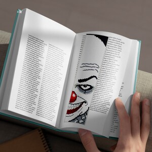 Horror bookmark cross stitch pattern PDF download, Creepy clown handmade bookmark for book lover gifts, Scary gothic bookmark, Reader gift image 4