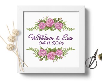Patrón de punto de cruz de boda PDF, Muestra de bordado de aniversario de boda, Gráfico de punto de cruz contado personalizado, Regalo de compromiso
