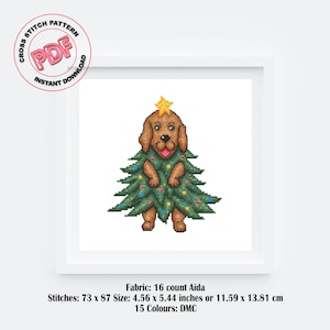 Christmas Dog Cross Stitch Pattern PDF, Cute Labrador with Christmas Tree, Funny Holiday Embroidery, Easy Cross Stitch, Dog Lover Gift