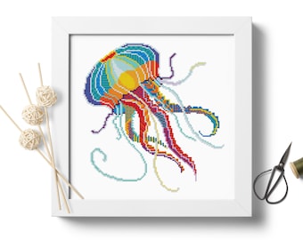 Mandala Jellyfish #P59 Cross Stitch Embroidery Pattern Instant Download | Easy Cross Stitch | Modern Embroidery | Counted Cross Stitch