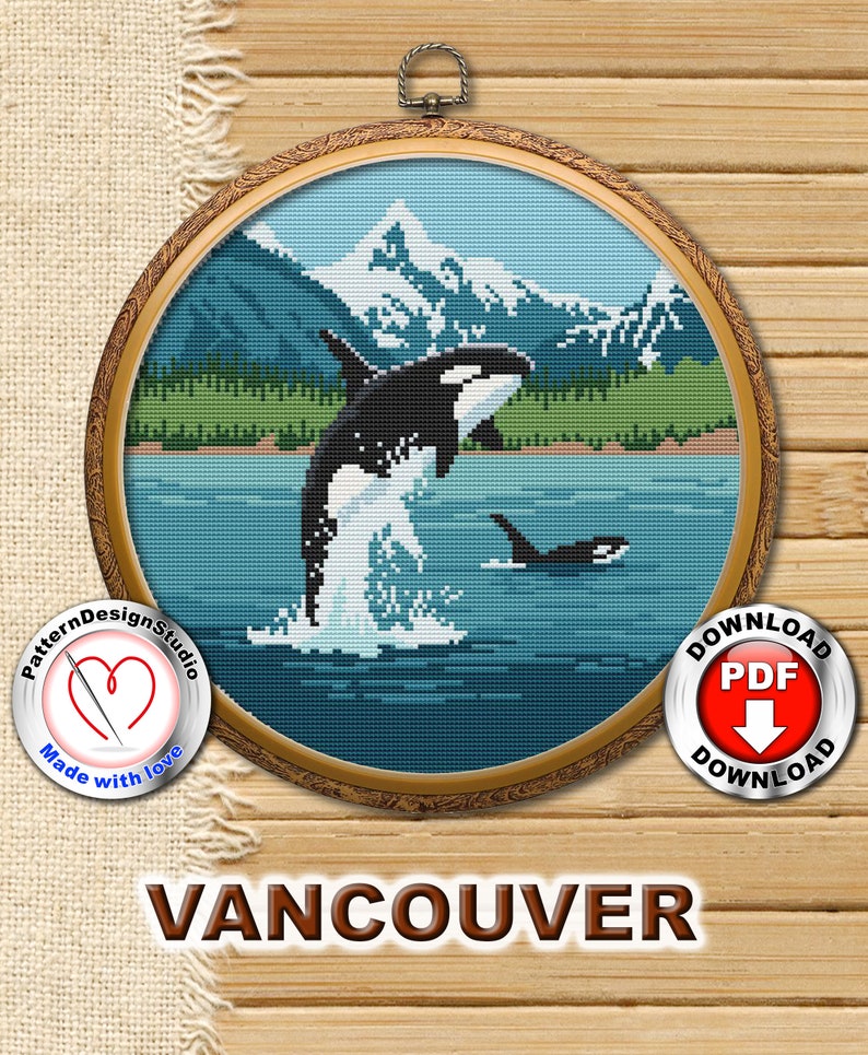 Vancouver Island #P215 Counted Cross Stitch Chart PDF Format | Cross-Stitch Flosses Embroidery for Home Decor | Modern Cross Stitch image 1
