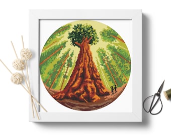 セコイア国立公園のクロスステッチパターン カリフォルニア州シャーマン将軍のクロスステッチパターン PDF デジタル形式 #P377