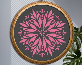 Mandala cross stitch pattern PDF Easy pink geometric mandala ornament Modern counted cross stitch chart Flower embroidery design