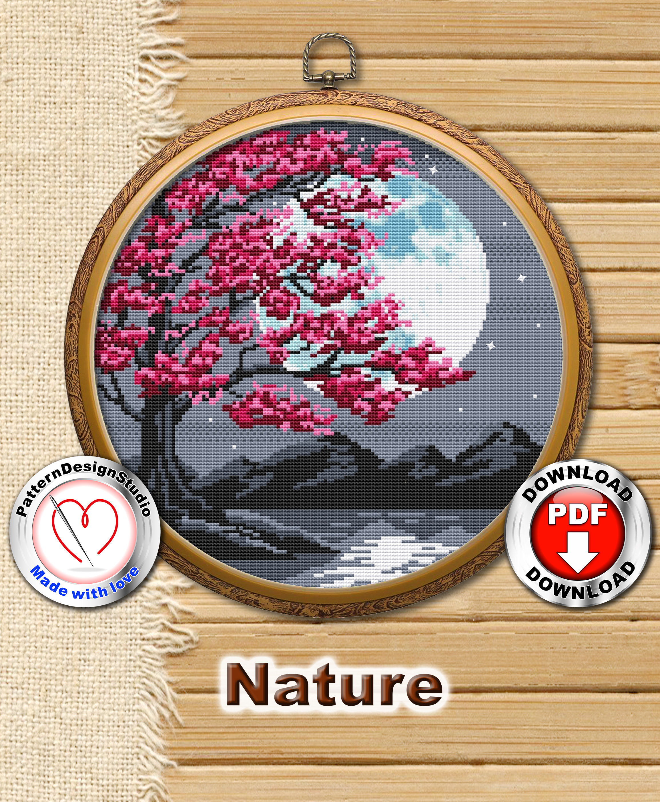 Japanese Hiragana Cherry Blossom Inspired Cross Stitch