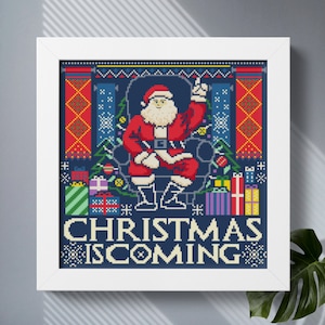 Christmas cross stitch pattern PDF download, Christmas Santa ornament, Funny Christmas embroidery pattern, Winter cross stitch chart