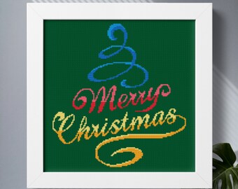 Christmas rainbow tree cross stitch pattern PDF, Christmas lettering embroidery, Christmas ornament cross stitch, Small cross stitch