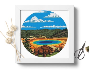 Yellowstone National Park #P118 Cross Stitch Embroidery PDF Pattern Download | Stitching | Modern Embroidery | Cross Designs | Stitch Design