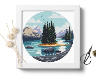 Jasper National Park Alberta Canada kruissteekpatroon Instant Download digitale kaart borduurontwerp aangepaste kruissteekpatronen P#373