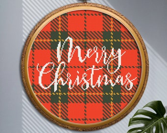 Archivo PDF de patrón de punto de cruz navideño, cheque Needlepoint Buffalo, adornos de bordado de letras navideñas, punto de cruz de vacaciones de invierno