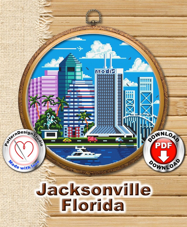 Jacksonville Florida P246 Cross Stitch Embroidery PDF Pattern Etsy