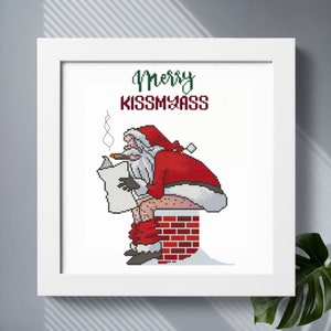 Naughty Christmas cross stitch pattern PDF download, Bad Santa ornament, Funny Christmas embroidery pattern, Rude snarky cross stitch