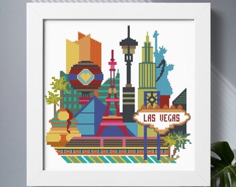 Las Vegas modern cross stitch pattern PDF Travel Mini city easy counted cross stitch chart City skyline needlepoint pattern