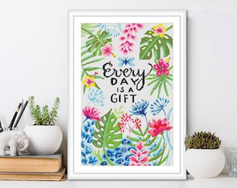 毎日が贈り物 #P344 デジタルクロスステッチ刺繍パターン | クロスステッチ | DIYハンドメイド | 針仕事クラフト | DIYウォールアート