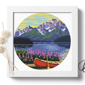 Grand Teton Nationalpark #P217 Kreuzstich PDF Stickmuster Download | Steppnähte | Moderne Stickerei | Kreuz-Designs | Stickmuster