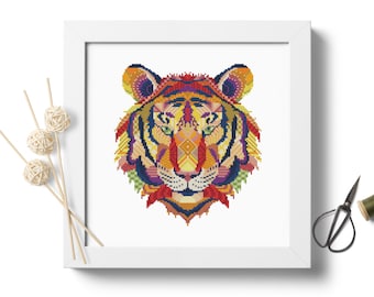Mandala Tiger Cross Stitch Patrón de bordado Descarga instantánea / Costura / Bordado moderno / Diseño de puntada / Animales Punto de cruz
