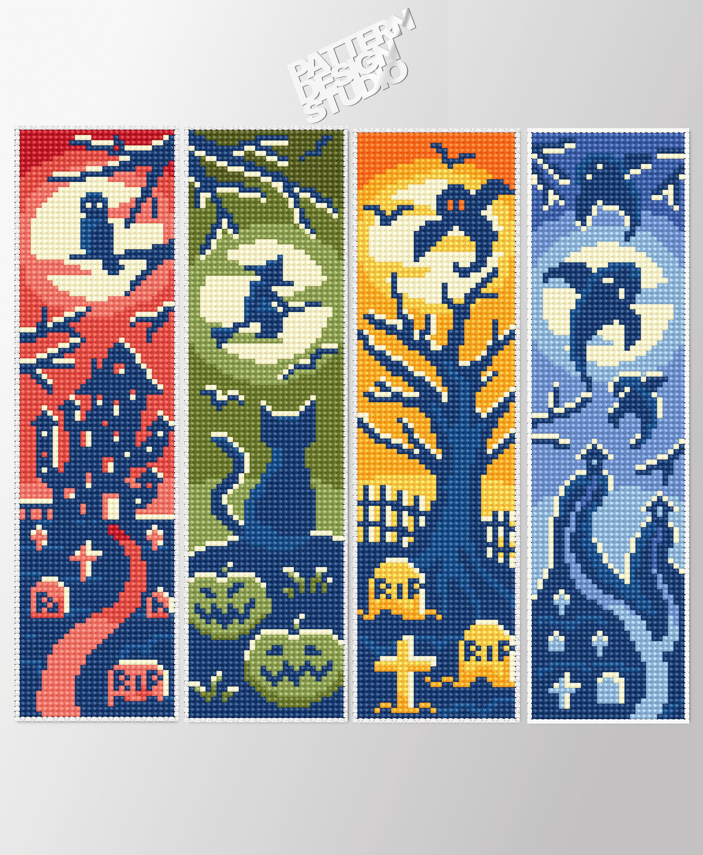 Halloween Bookmark Cross Stitch Pattern PDF, Horror Bookmark Set ...