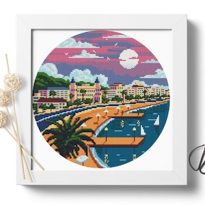 Cannes Cross Stitch Embroidery PDF Pattern, French Riviera Cross Stitch, Travel cross stitch, Nature Cross Stitch, Modern Cross Stitch #P288