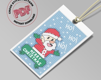 Christmas tag Cross stitch pattern PDF download, Handmade Christmas Santa ornament, Mini cross stitch chart, unique Christmas gift tags