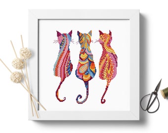 Motif de broderie au point de croix Mandala Cats # P39 Téléchargement instantané | Modèles de point de croix | Croix | Broderie