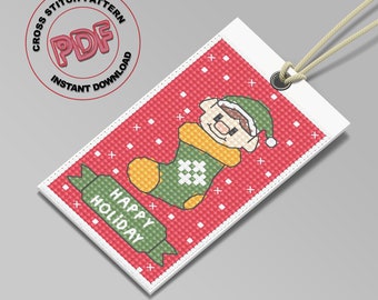 Christmas Tag Cross Stitch Pattern PDF Instant Download, Handmade Christmas Elf ornament, Holiday cross stitch chart, Christmas tree decor