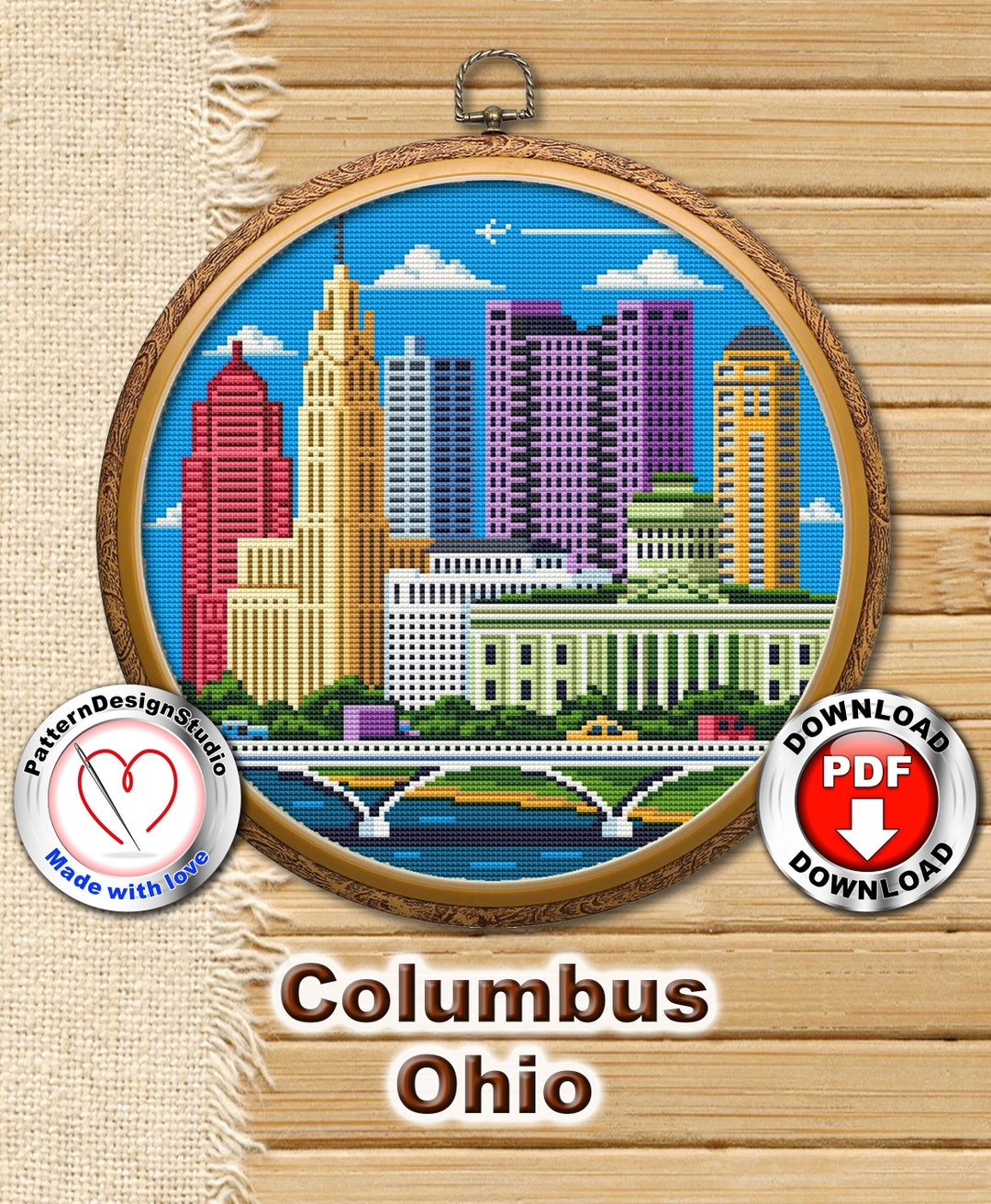 Columbus Ohio P264 Cross Stitch Embroidery Pattern Instant Download