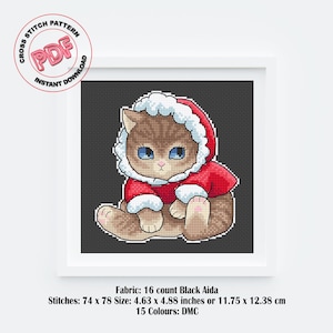 Weihnachts Katze Kreuzstich Muster PDF, Festliches Stickdesign, Urlaub Kreuzstich Stickmuster, Süße Katze Dekor, Einzigartiges Weihnachtsgeschenk