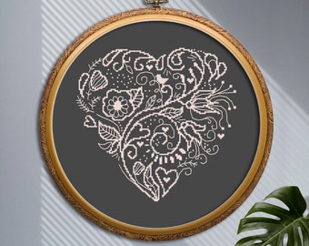 Modèle coeur point de croix à télécharger PDF, mandala coeur, point de croix amour, cadeau Saint-Valentin au point de croix, modèle mariage point de croix