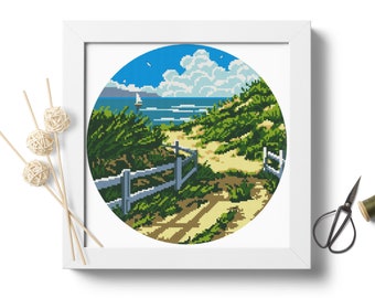 Indiana Dunes National Park Modern cross stitch pattern PDF Landscape Sea Beach Nature Travel Easy cross stitch chart Needlepoint pattern