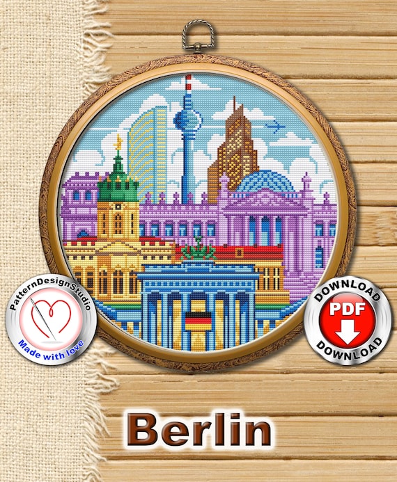 Berlin Cross Stitch Pattern PDF Download, Cross Stitch World, Travel cross stitch, Needlework Pattern, Hand Embroidery, Gift for travelers